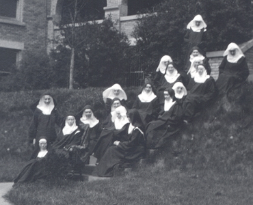 Sr. Anna Feeney is in front, Mother Clare is in the wheelchair