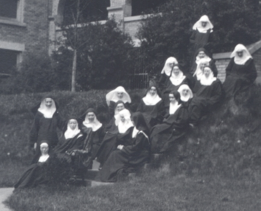 Sr. Anna Feeney is in front, Mother Clare is in the wheelchair