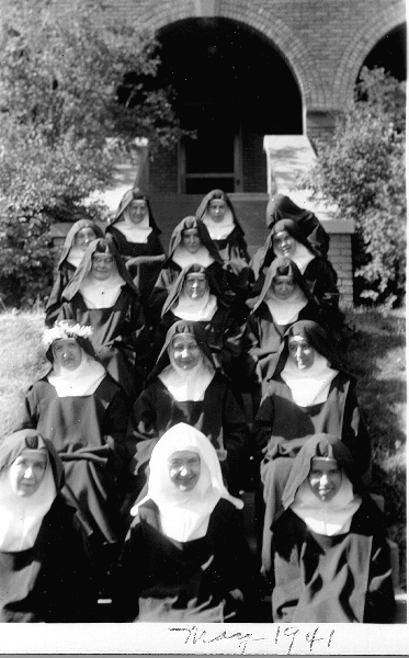 May 21, 1941 1. Sr. Raphael, Sr. Gertrude, Sr. Agnes 2. Sr. Veronica, M. Aloysius, Sr. Emmanuel 3. Sr. Mary, Sr. Alphonsus, Sr. Miriam 4. Sr. Joseph, Sr. Michael, Sr. Magdalen 5. Sr. Teresita, Sr. Gabriel, Sr. Teresa (hidden)