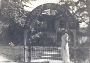 Irene McCarthy in front of Carmel, Davenport - 15th and Brady - taken by Catherine Kane from Barnard, Iowa 