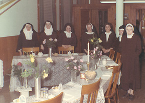 Sisters Mary, Therese, Carol, Anita, Catherine, Miriam, Mother Gabriel