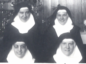 White veiled Novices given black veils for the feast of Holy Innocents 1945  - Sisters Margaret Mary, Anne, Catherine and Bernadette