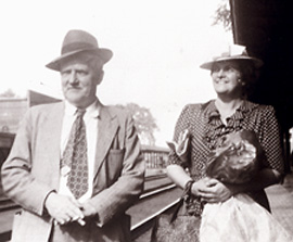 Raymond and Anita Schuman taken at the Depot in Moline IIlinois on August 5, 1944 on the occasion of Sr. Anita's entrance into the Carmel of Bettendorf